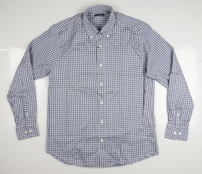 New Mens TurtlesonTye Check Performance Button Up Large L Navy Blue MSRP $145 MS19W11-NAVY